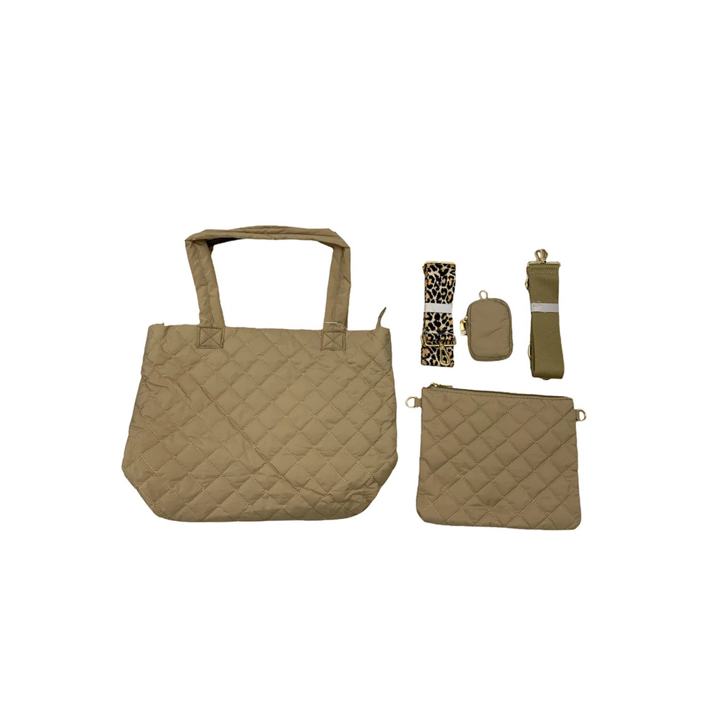 Amy Stran x AHDORNED Quilted Nylon Tote with Accessories Camel